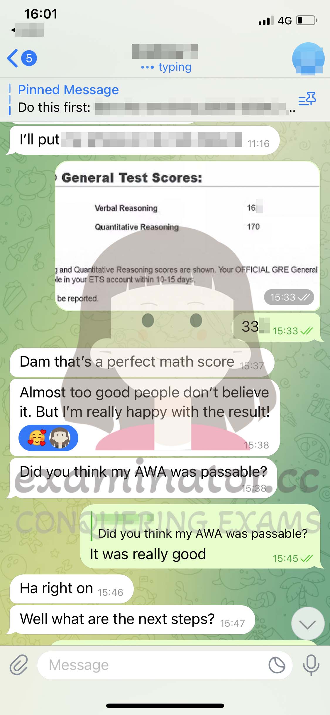 GRE代考保分成功案例#553的与客户对话截图