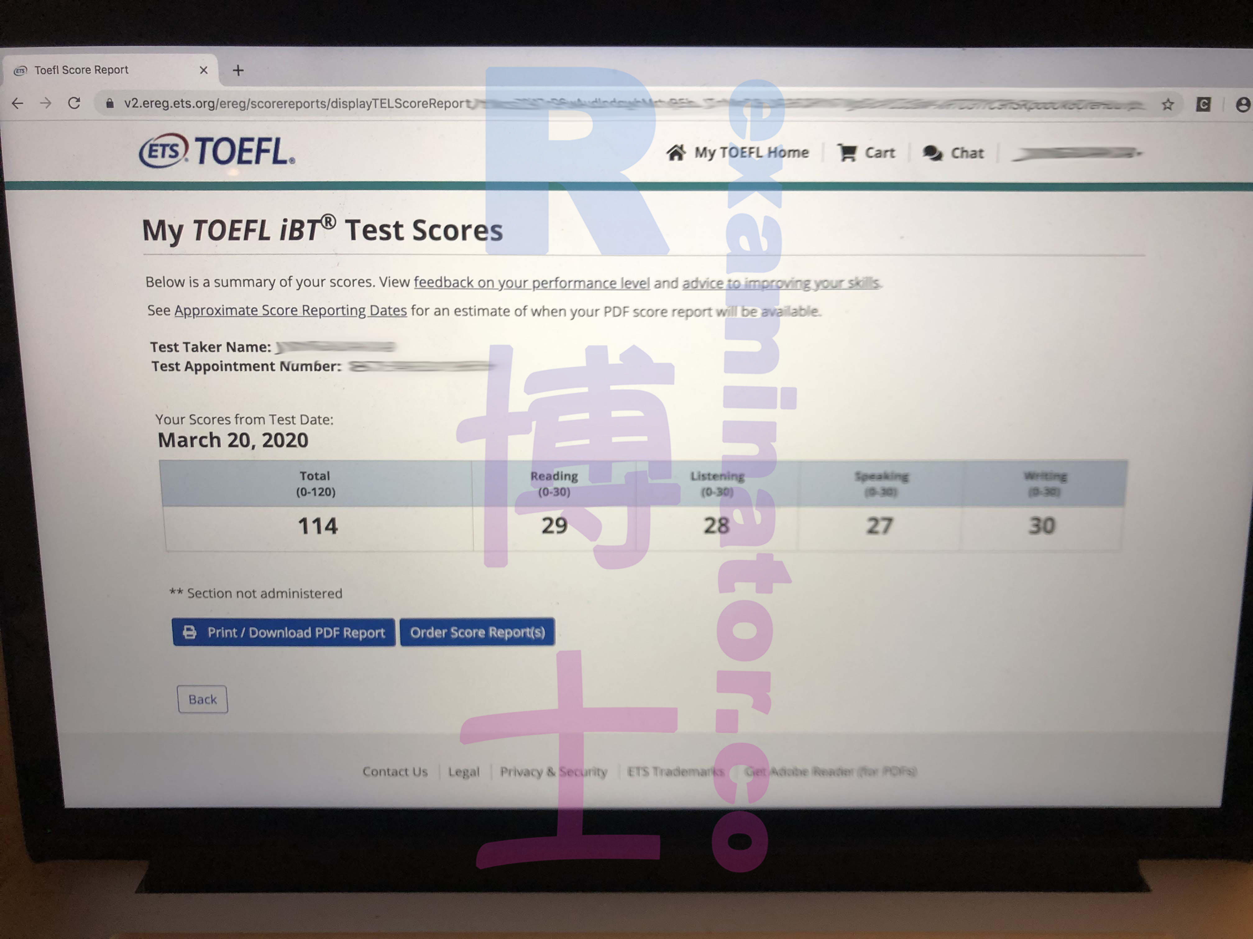 March 20, 2020 TOEFL Proxy Test 114 points
