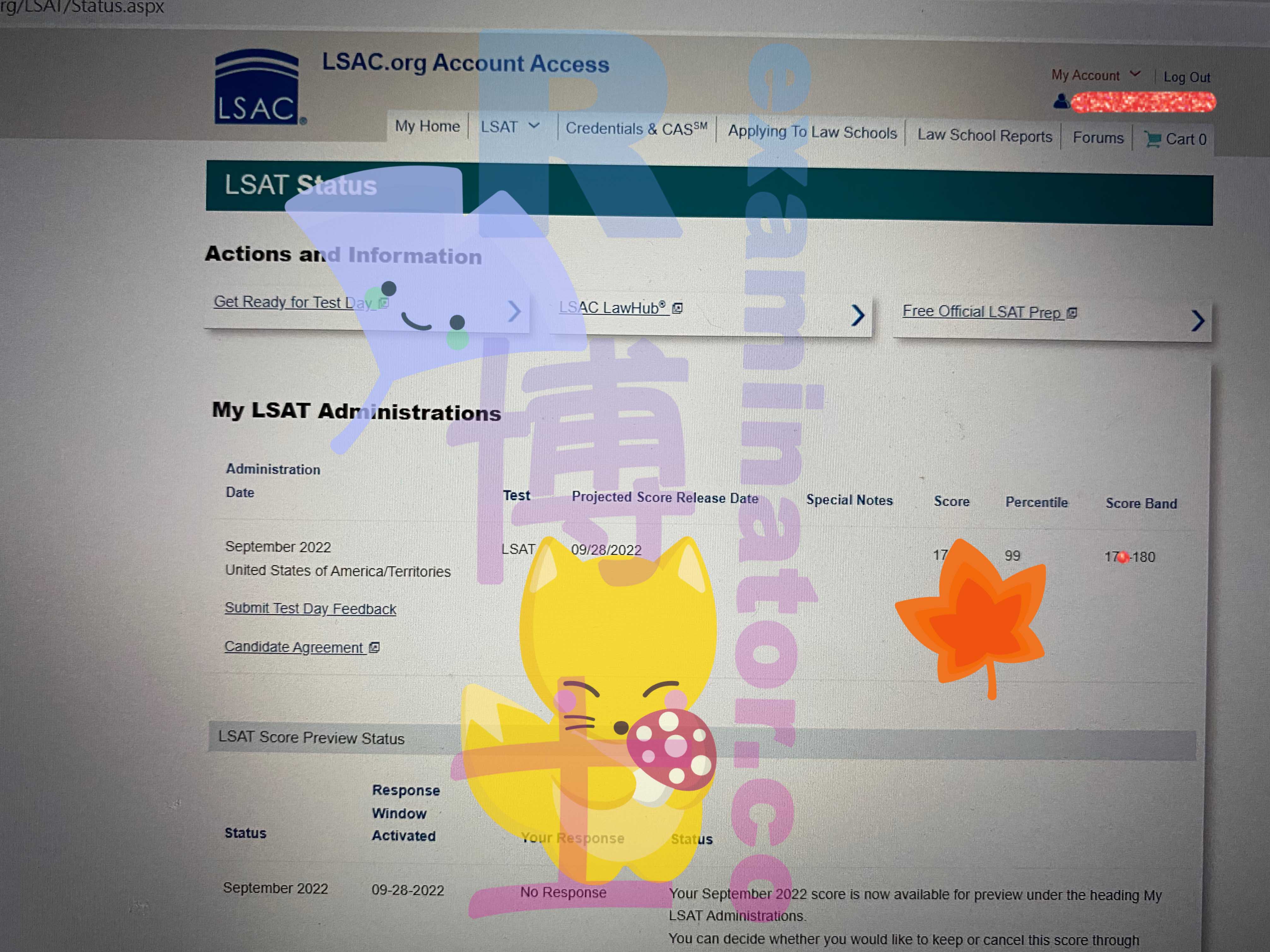 A 99th percentile September LSAT score🎉  The customer already has a high GPA and asked us to go "all in"!