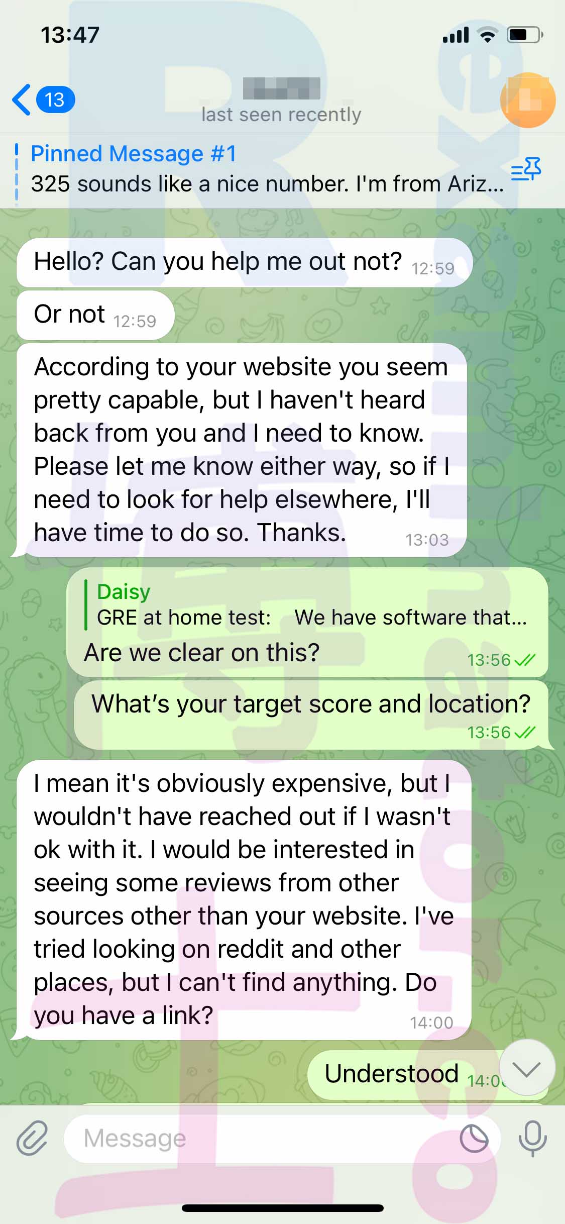 [GRE代考保分]成功案例#311的对话截图