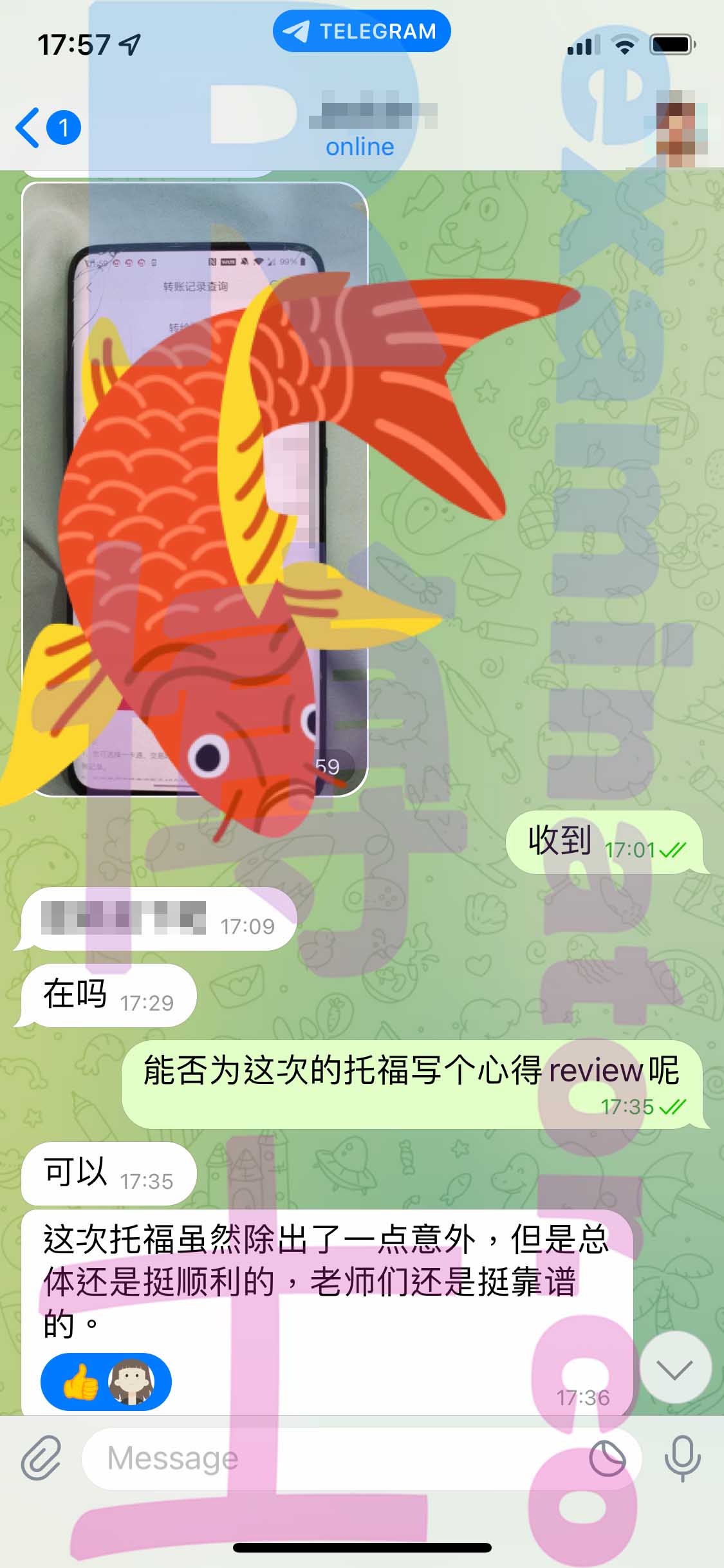 托福代考保分成功案例#452的与客户对话截图