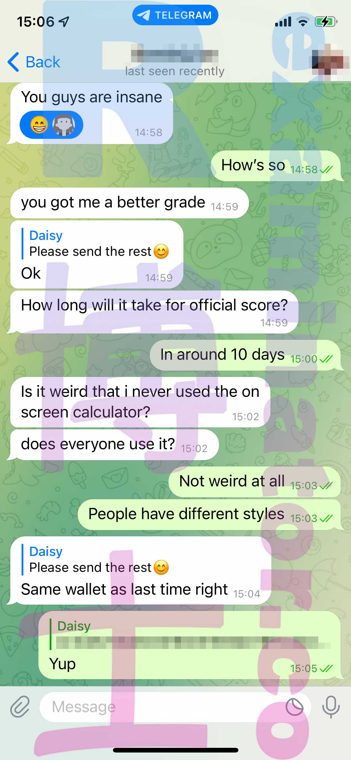GRE代考保分成功案例#409的与客户对话截图