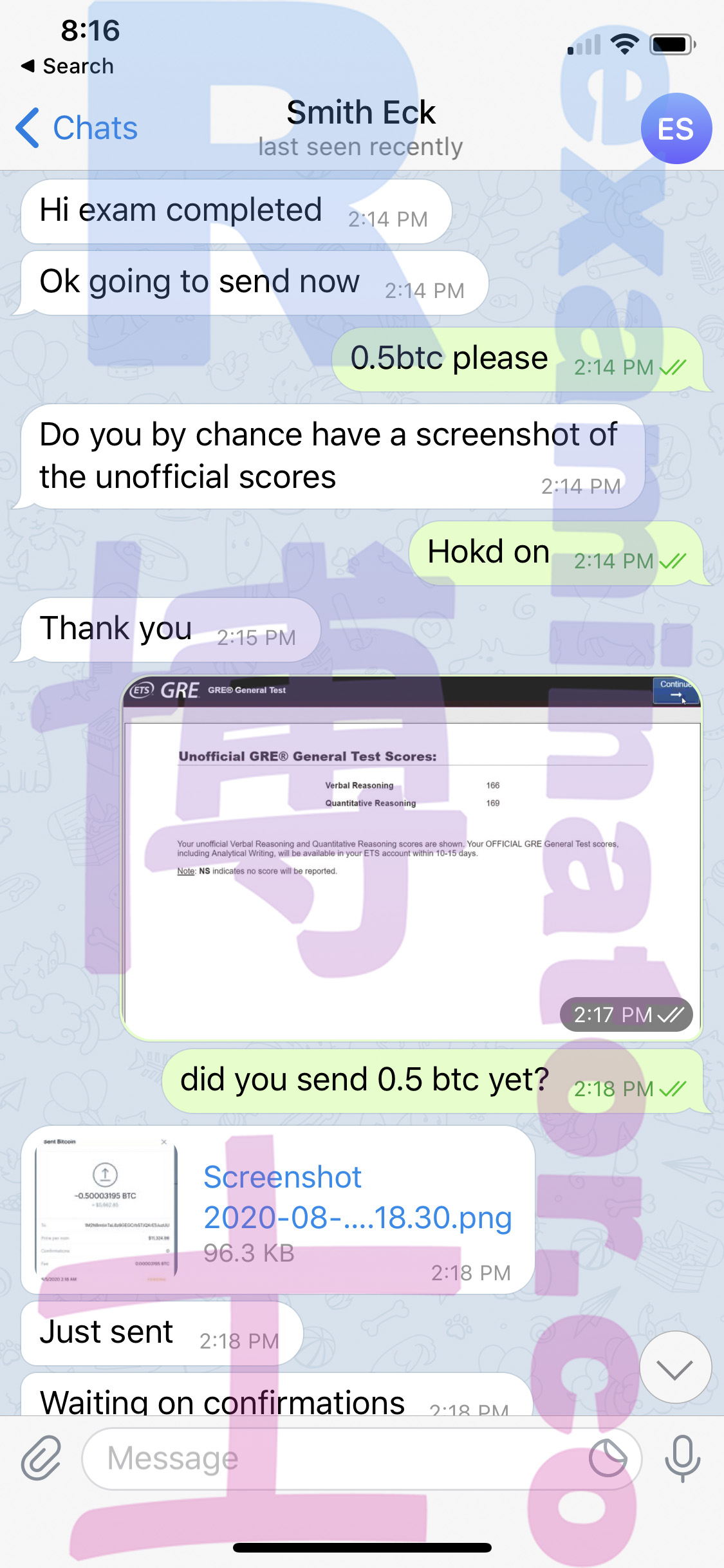 GRE代考保分成功案例#78的与客户对话截图
