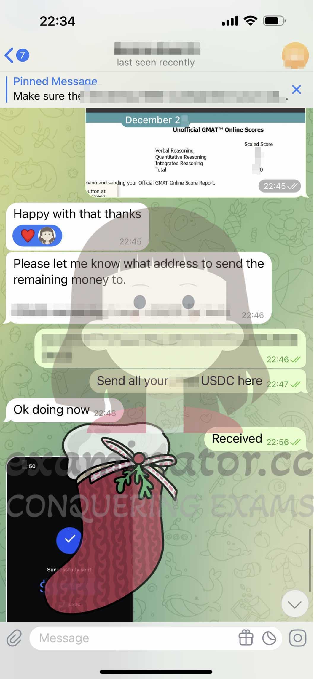 GMAT代考保分成功案例#605的与客户对话截图