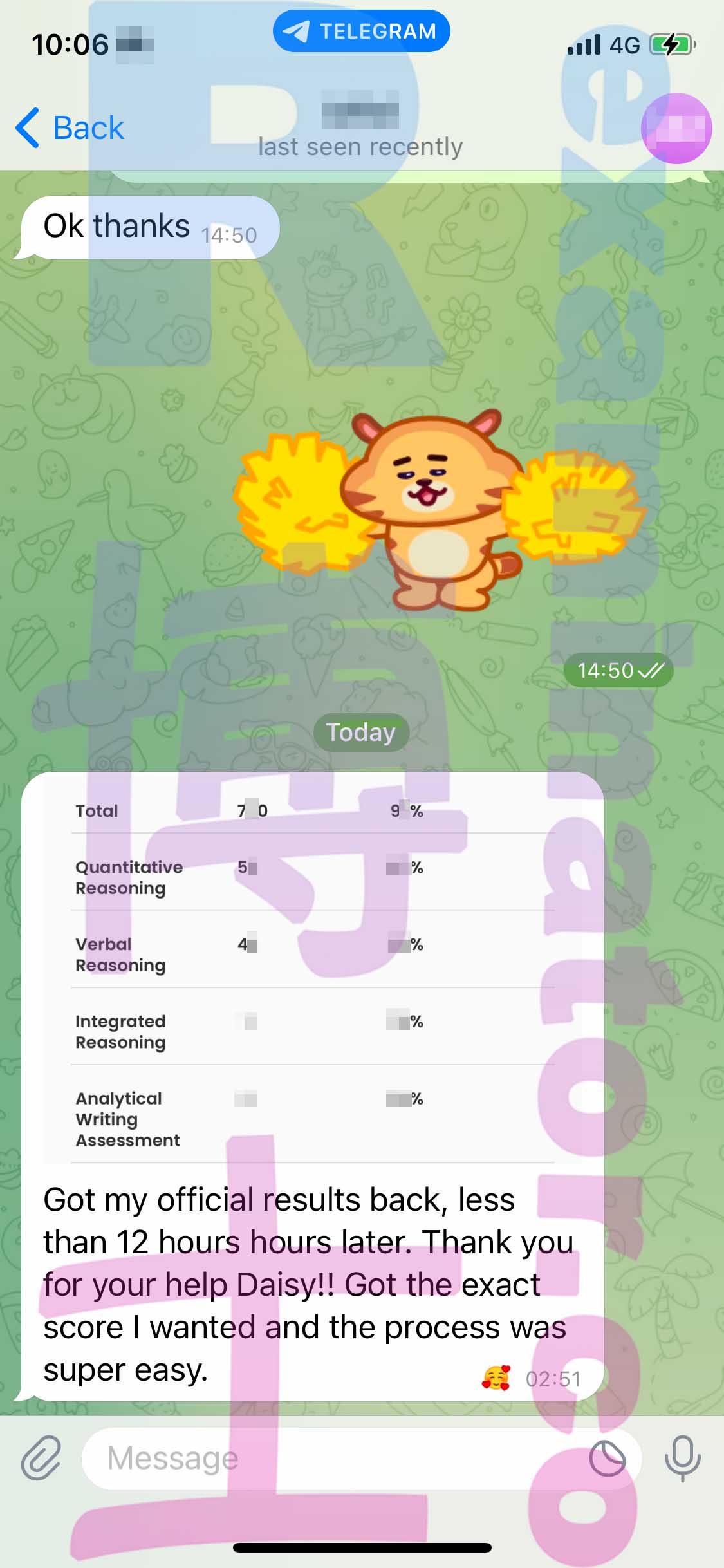 GMAT代考保分成功案例#404的与客户对话截图