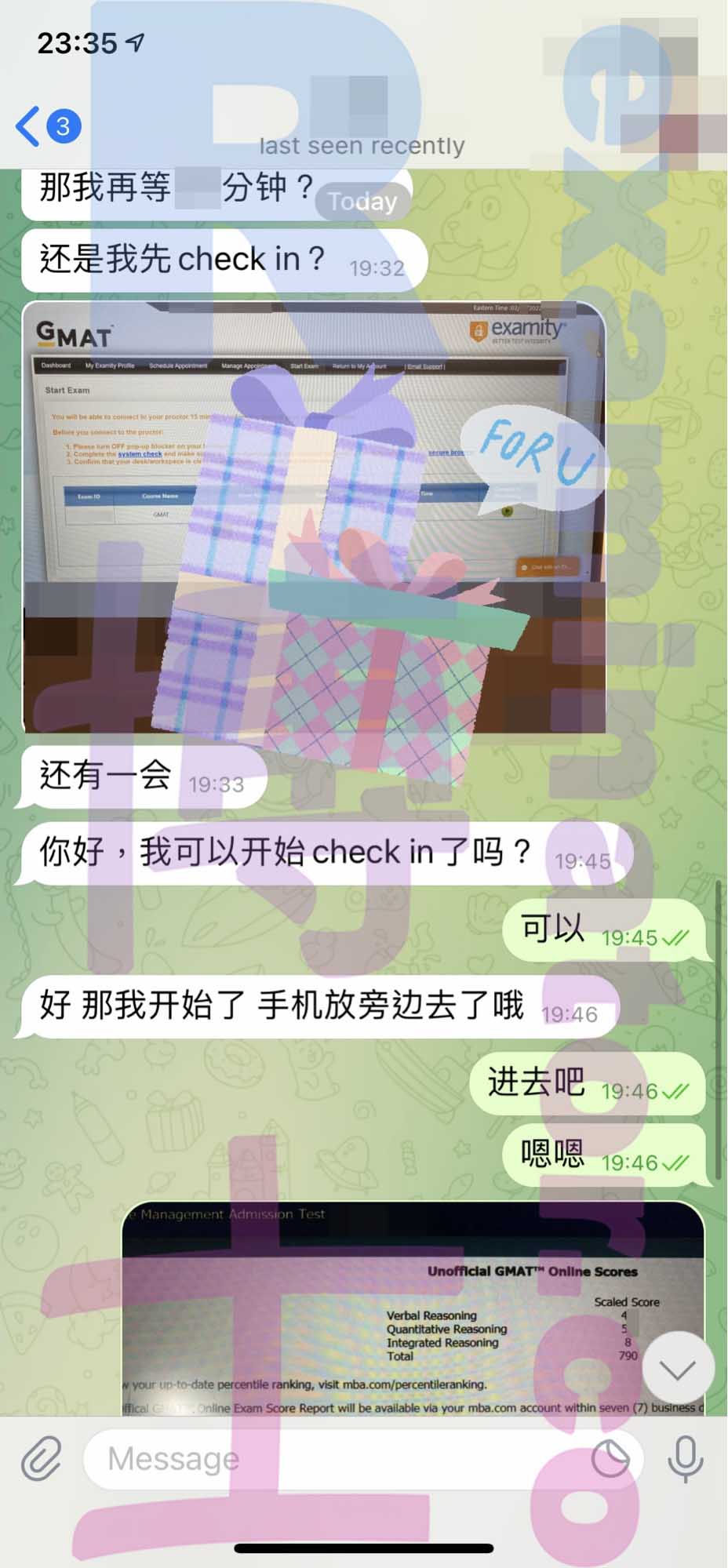 GMAT代考保分成功案例#276的与客户对话截图
