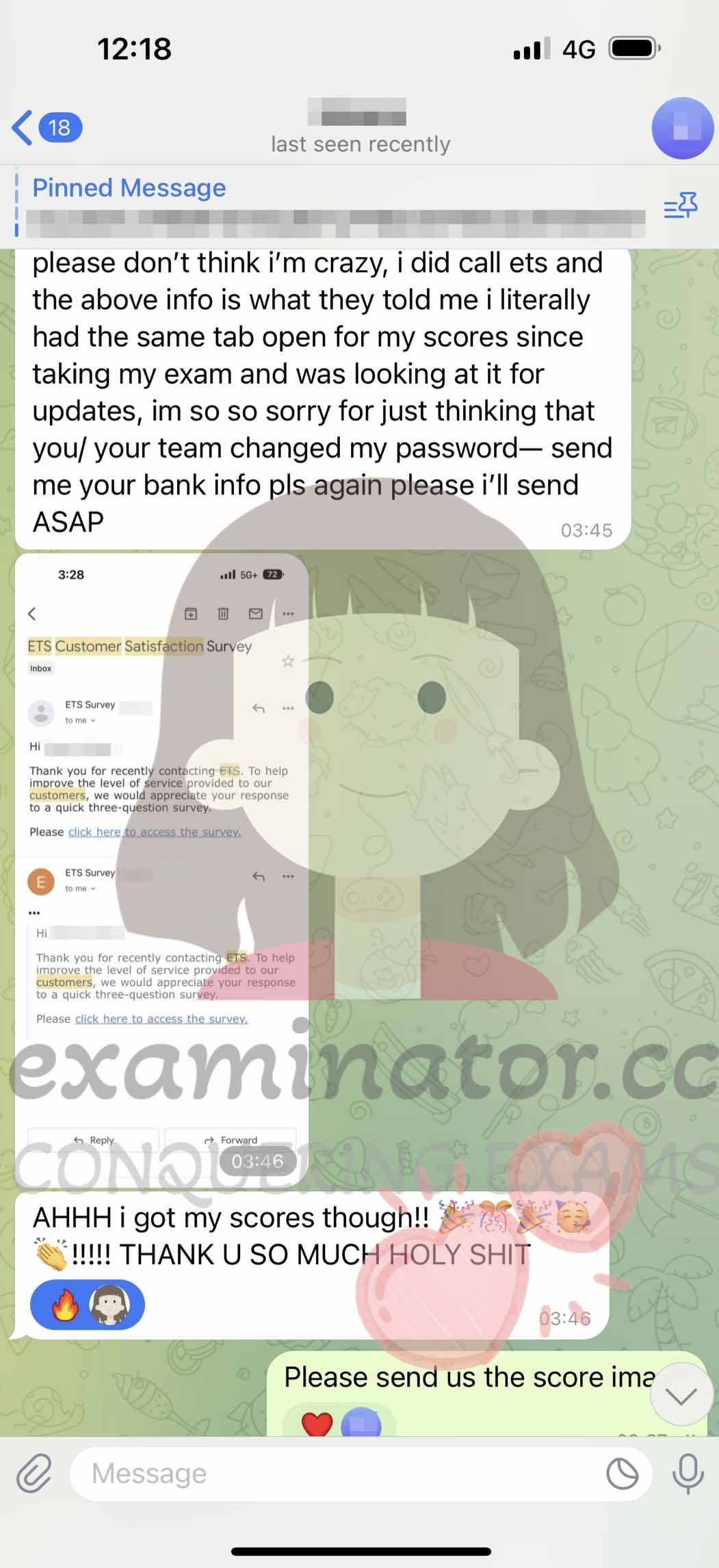 GRE代考保分成功案例#616的与客户对话截图